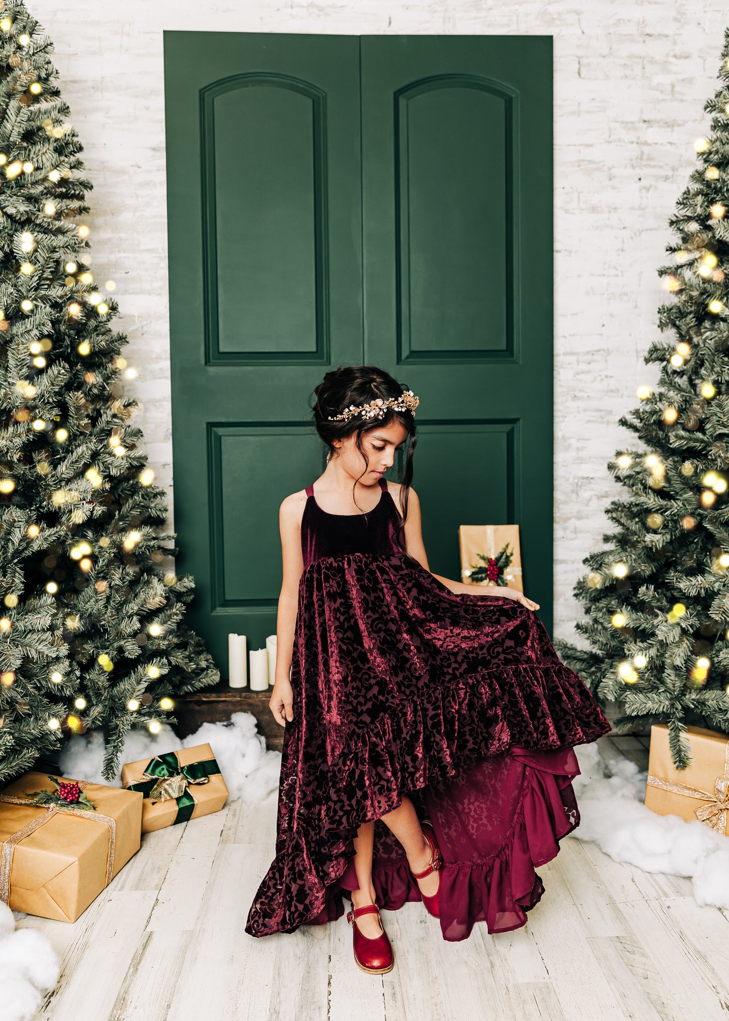 
                  
                    Burgundy Velvet Ruffle Dress
                  
                