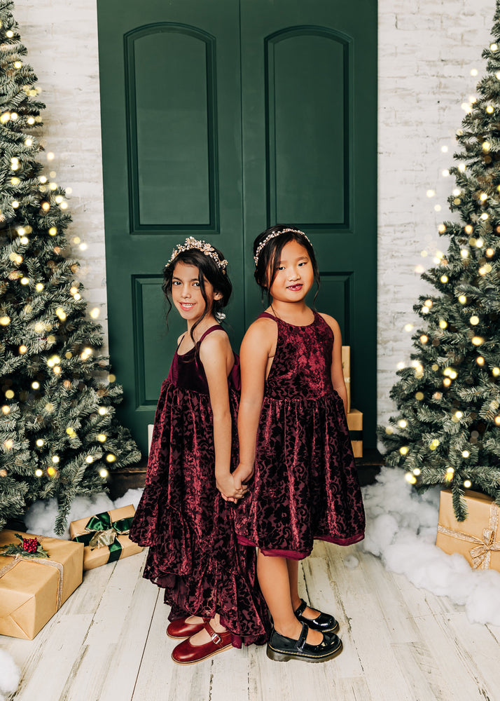 
                  
                    Burgundy Velvet Ruffle Dress - Material Flaw
                  
                