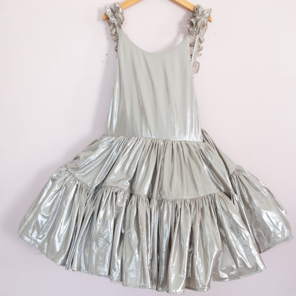 NEW Silver Tiered shorty in liquid lame - 10y