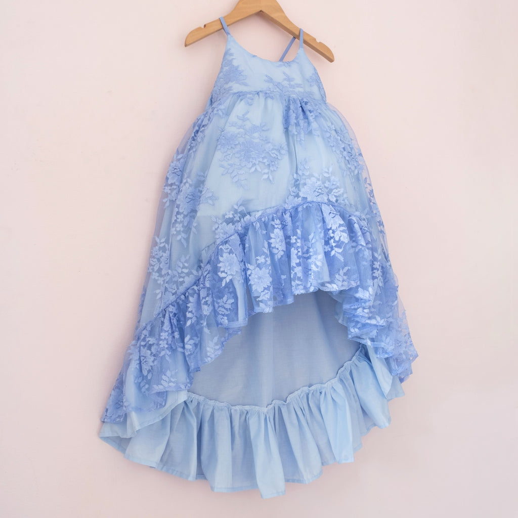 Blue Lace Ruffle Dress