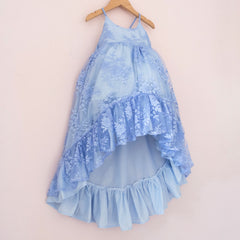 Blue Lace Ruffle Dress
