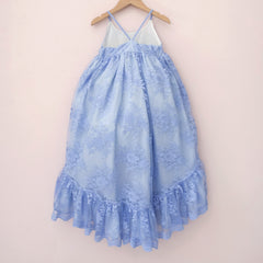 Blue Lace Ruffle Dress - Scalloped Lace