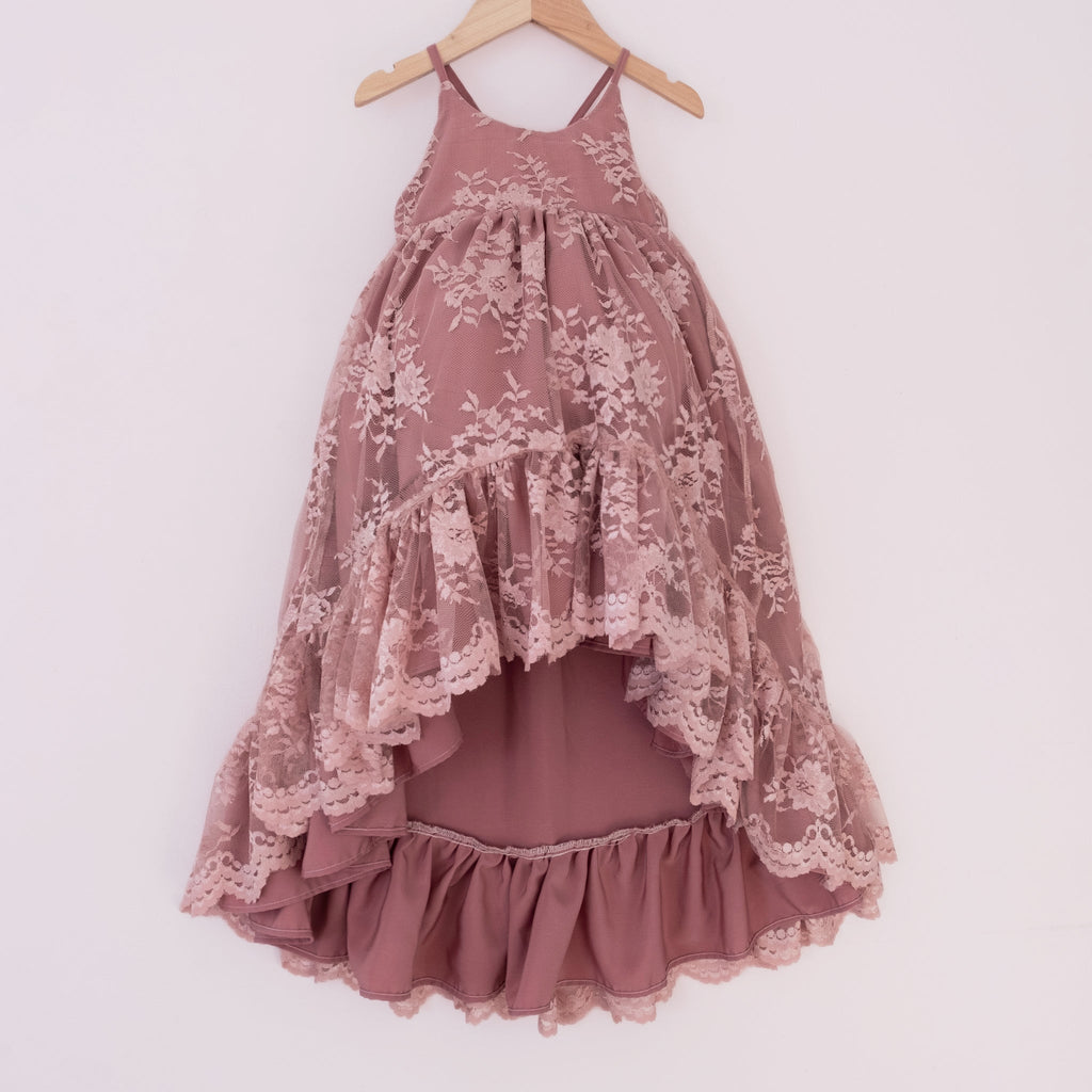 Mauve Lace Ruffle Dress - Material Flaw