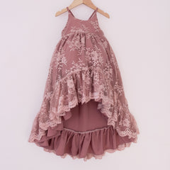 Mauve Lace Ruffle Dress