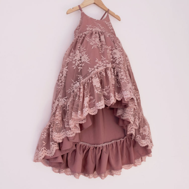 Mauve Lace Ruffle Dress - Material Flaw
