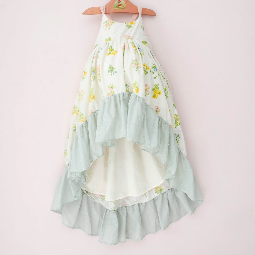 Sage Floral Vintage Ruffle Hem Windsong - Material Flaw