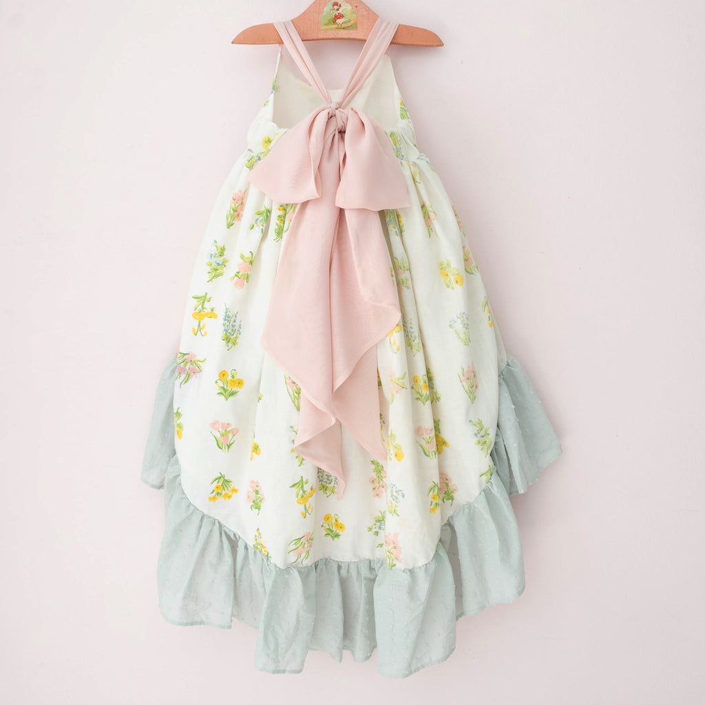 Sage Floral Vintage Ruffle Hem Windsong - Material Flaw