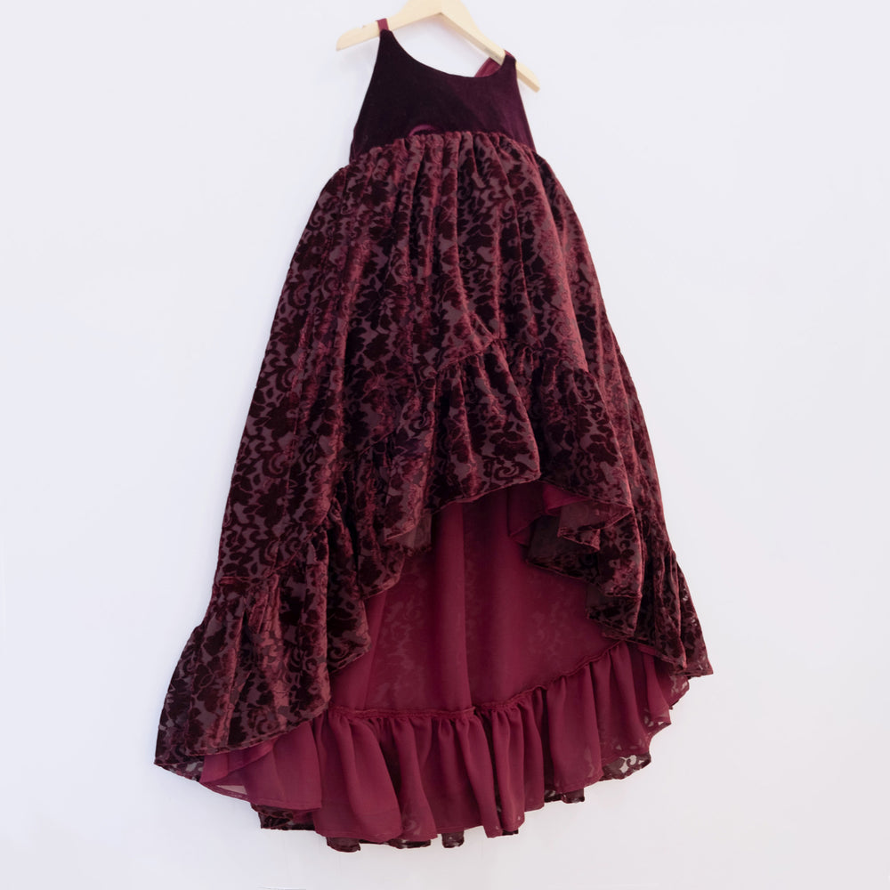 Burgundy Velvet Ruffle Dress