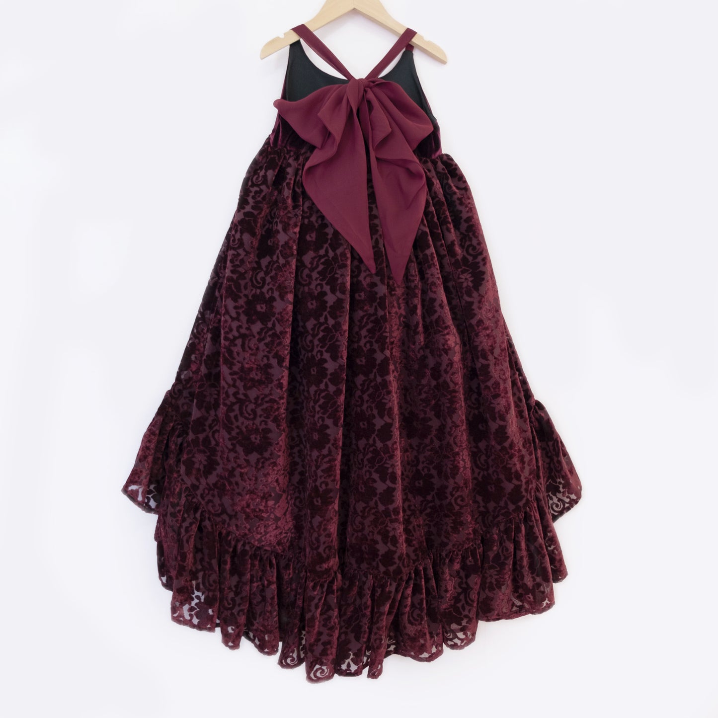 
                  
                    Burgundy Velvet Ruffle Dress
                  
                
