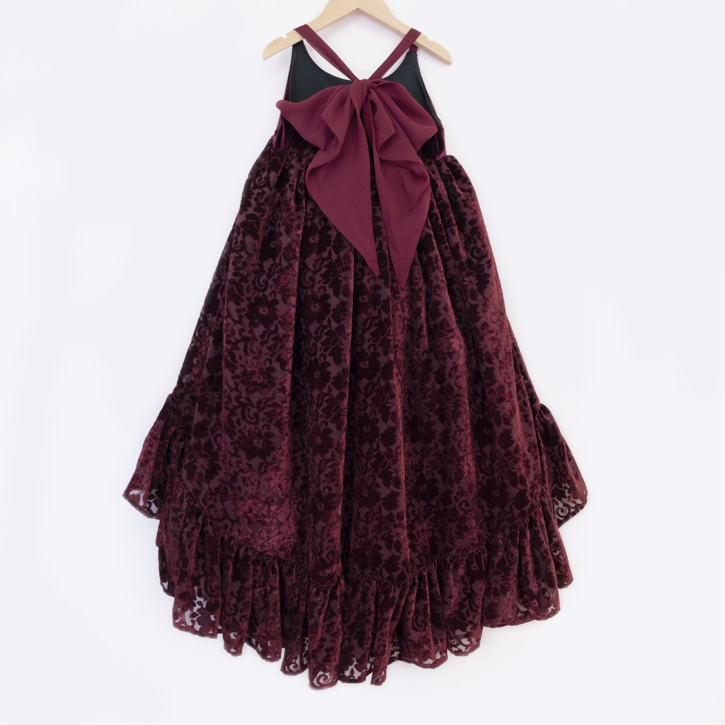 
                  
                    Burgundy Velvet Ruffle Dress - Material Flaw
                  
                