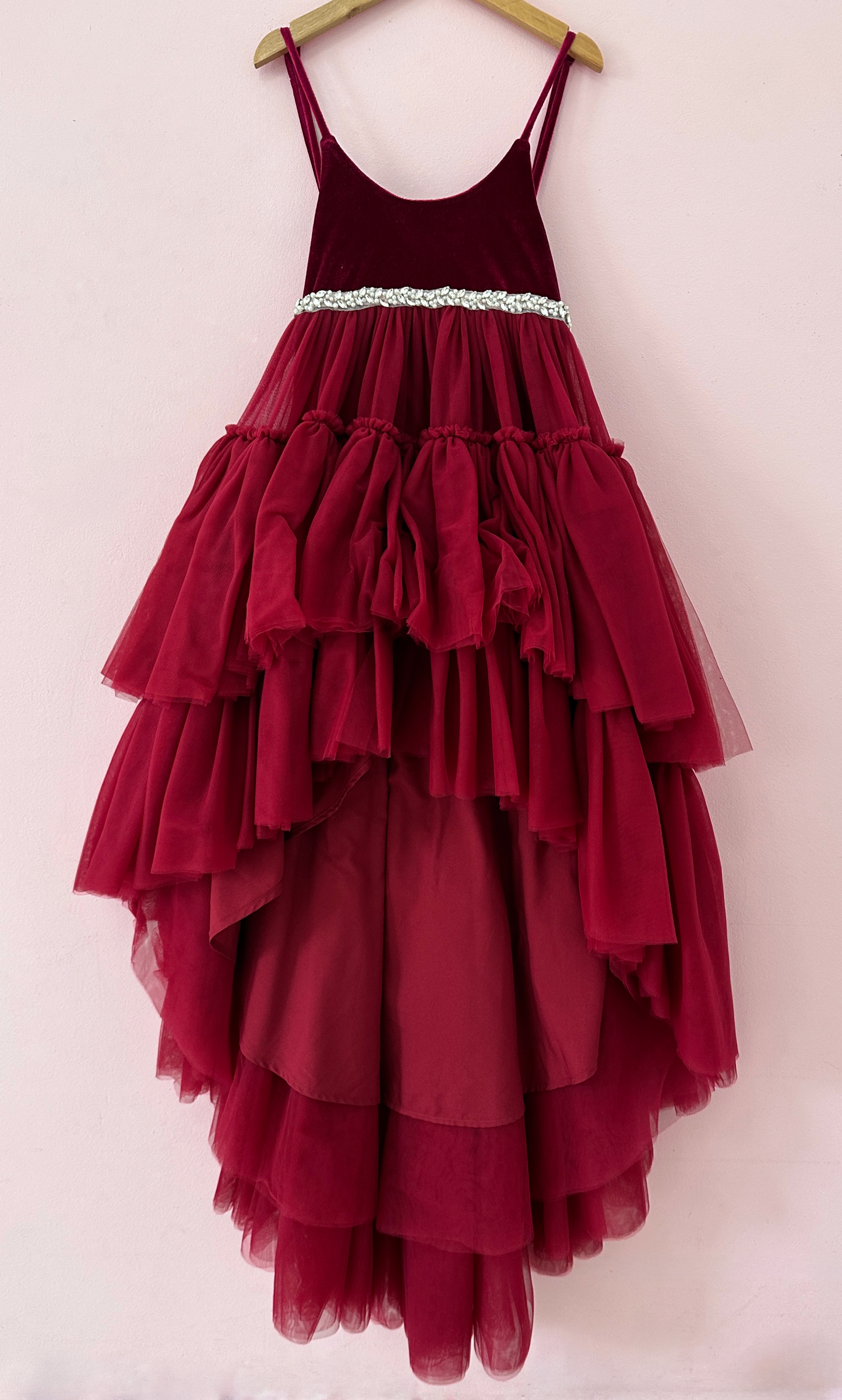 
                  
                    Tiered Tulle Windsong Crimson Sample - 5Y
                  
                