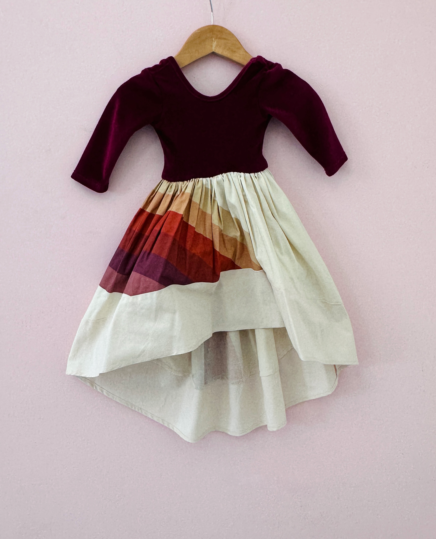 
                  
                    High-Low Autumnal Rainbow Velvet Sample - 12/18M
                  
                
