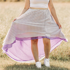 Women's Lavender Gingham Skirt - Material Flaw