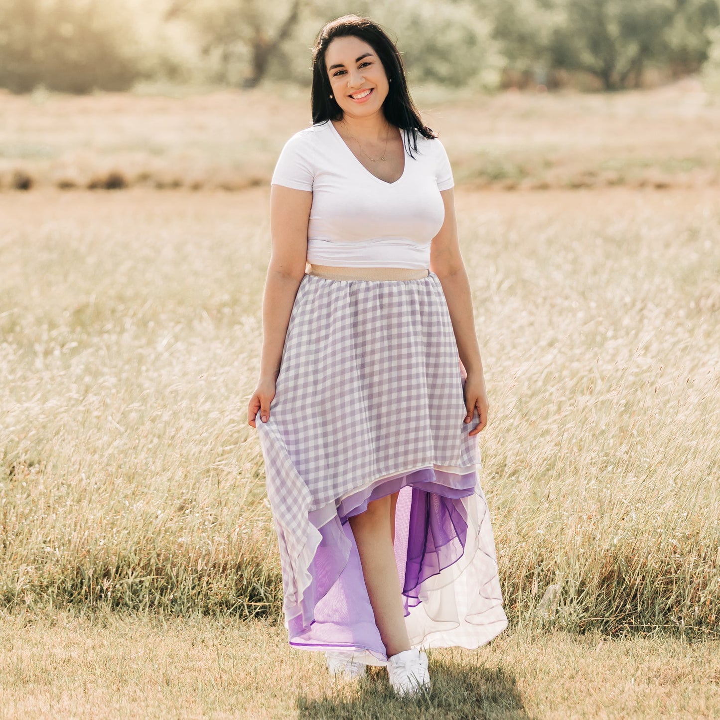 
                  
                    Women's Lavender Gingham Skirt - Material Flaw
                  
                
