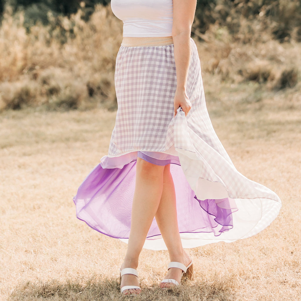 Women's Lavender Gingham Skirt - Material Flaw