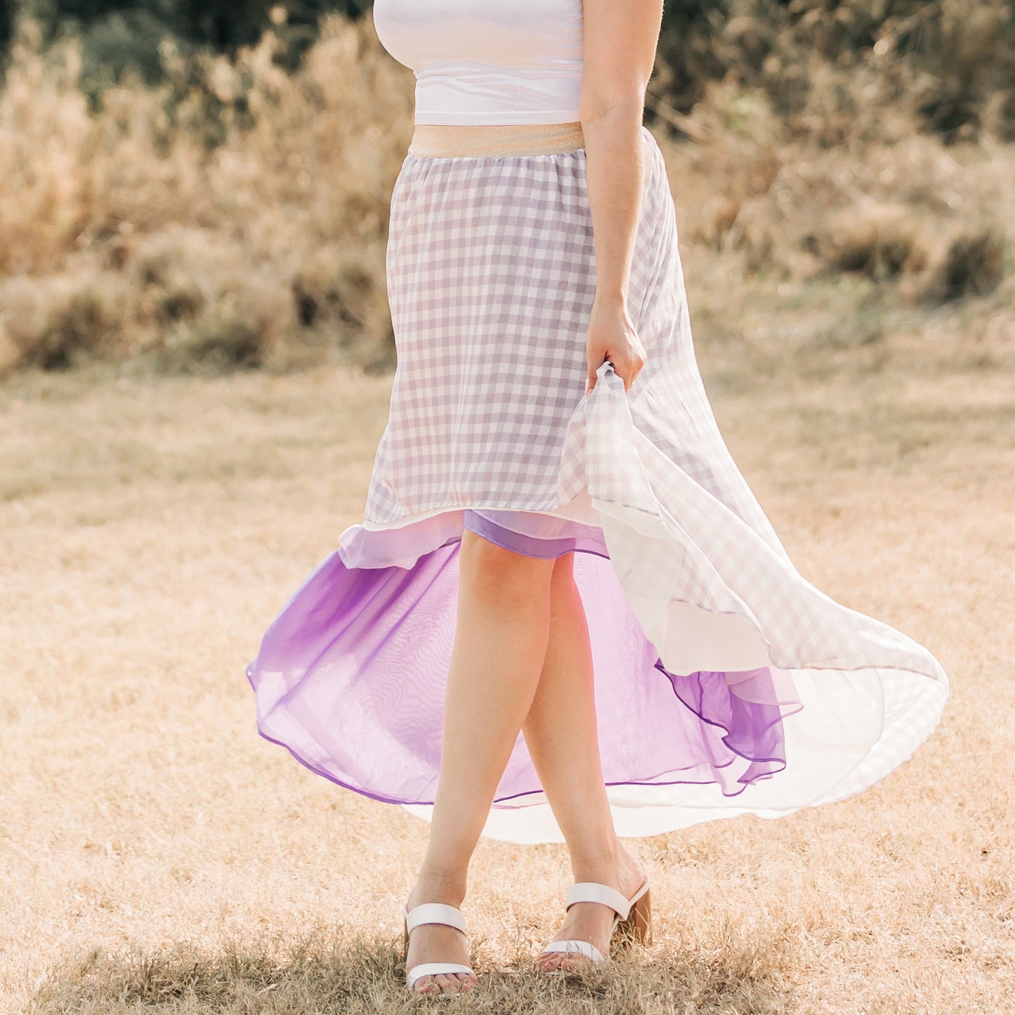 
                  
                    Women's Lavender Gingham Skirt - Material Flaw
                  
                