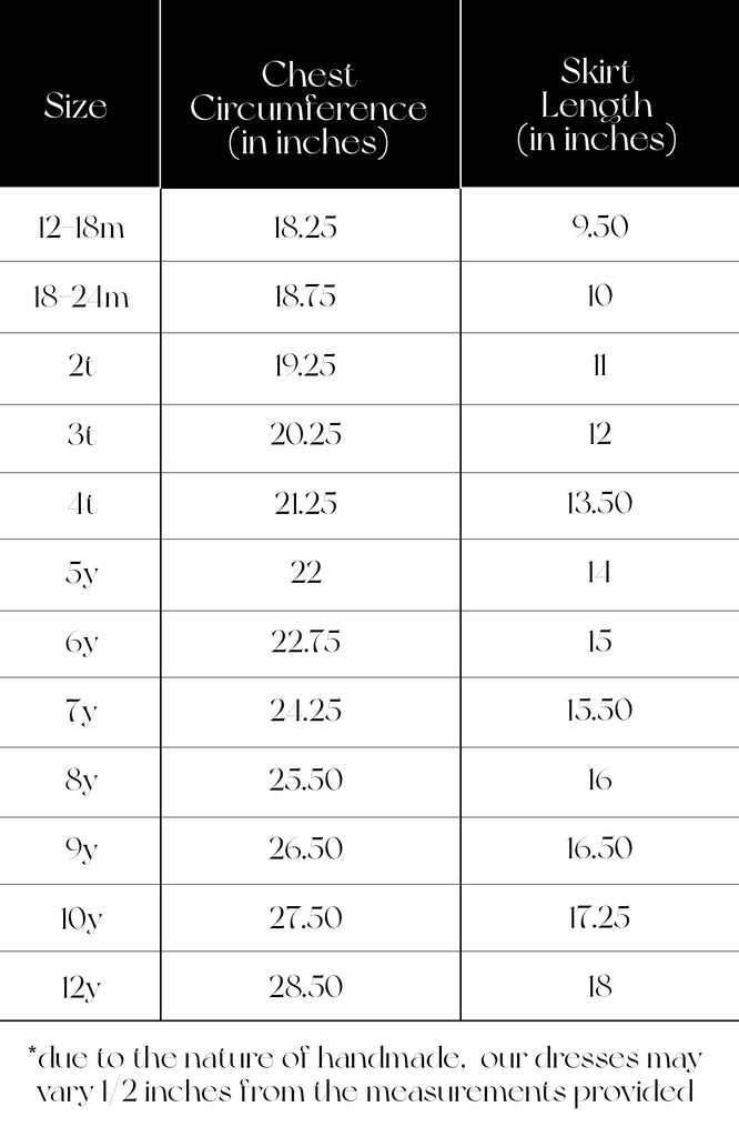 Pleiades Designs size chart for an organza shortie